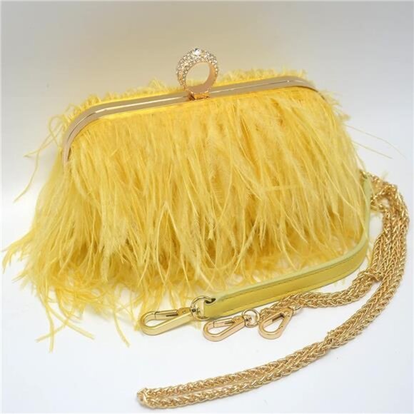 Women Feather Clutch Purse Handbags Yellow